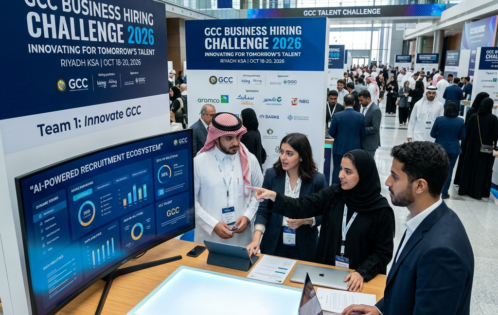 Team presenting AI-powered recruitment ecosystem at GCC Business Hiring Challenge 2026 in Riyadh