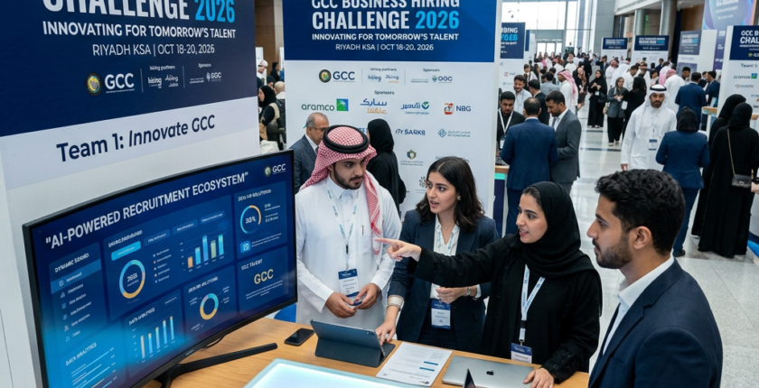 Team presenting AI-powered recruitment ecosystem at GCC Business Hiring Challenge 2026 in Riyadh